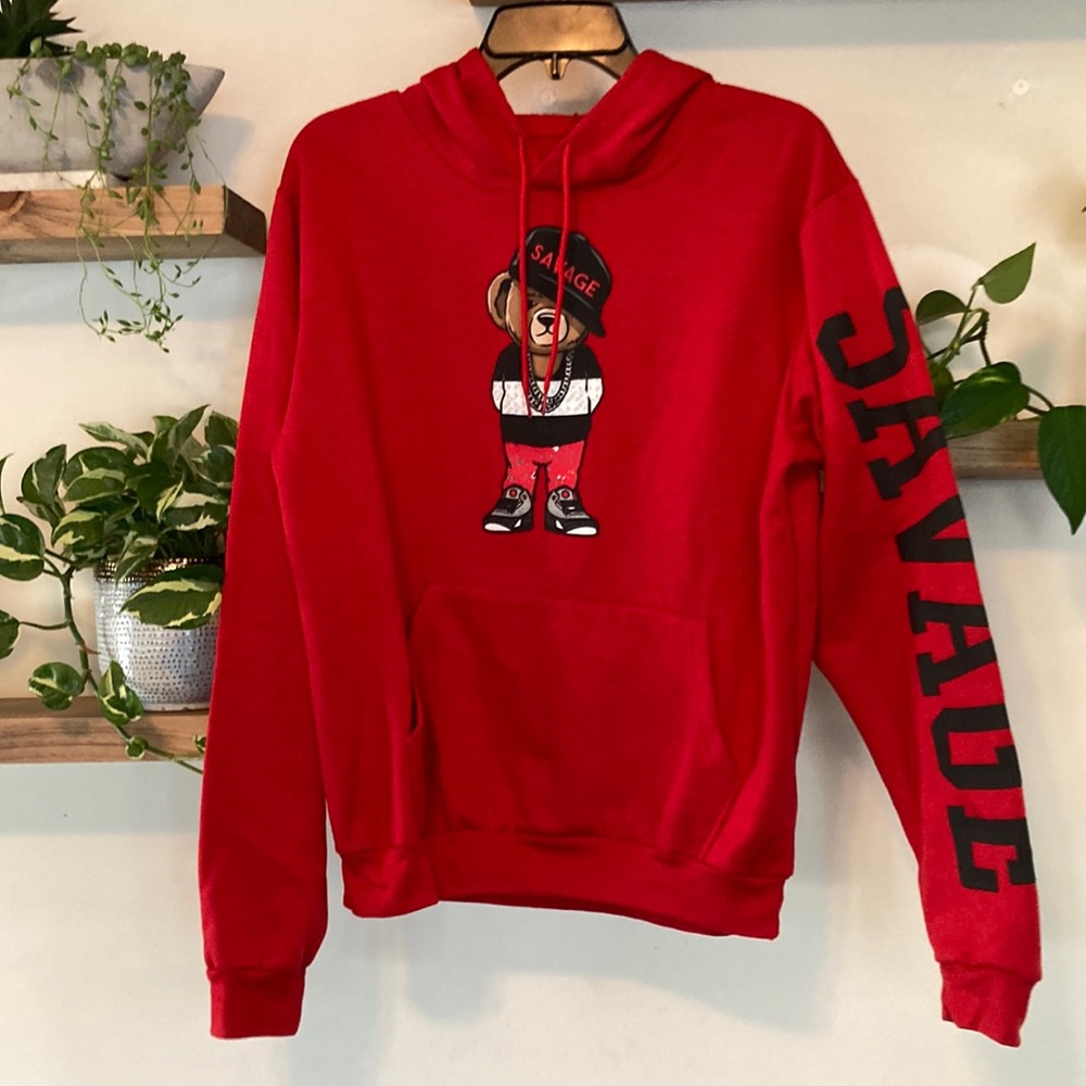 Savage Bear Red Graphic Sweatshirt/Hoodie